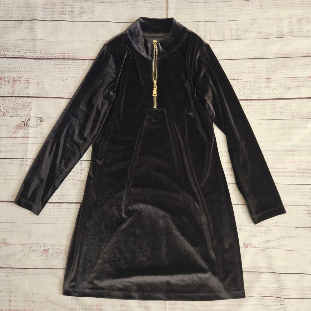 Spartina 449 Nora Half Zip Black Velour Long Sleeve Dress Womens Medium